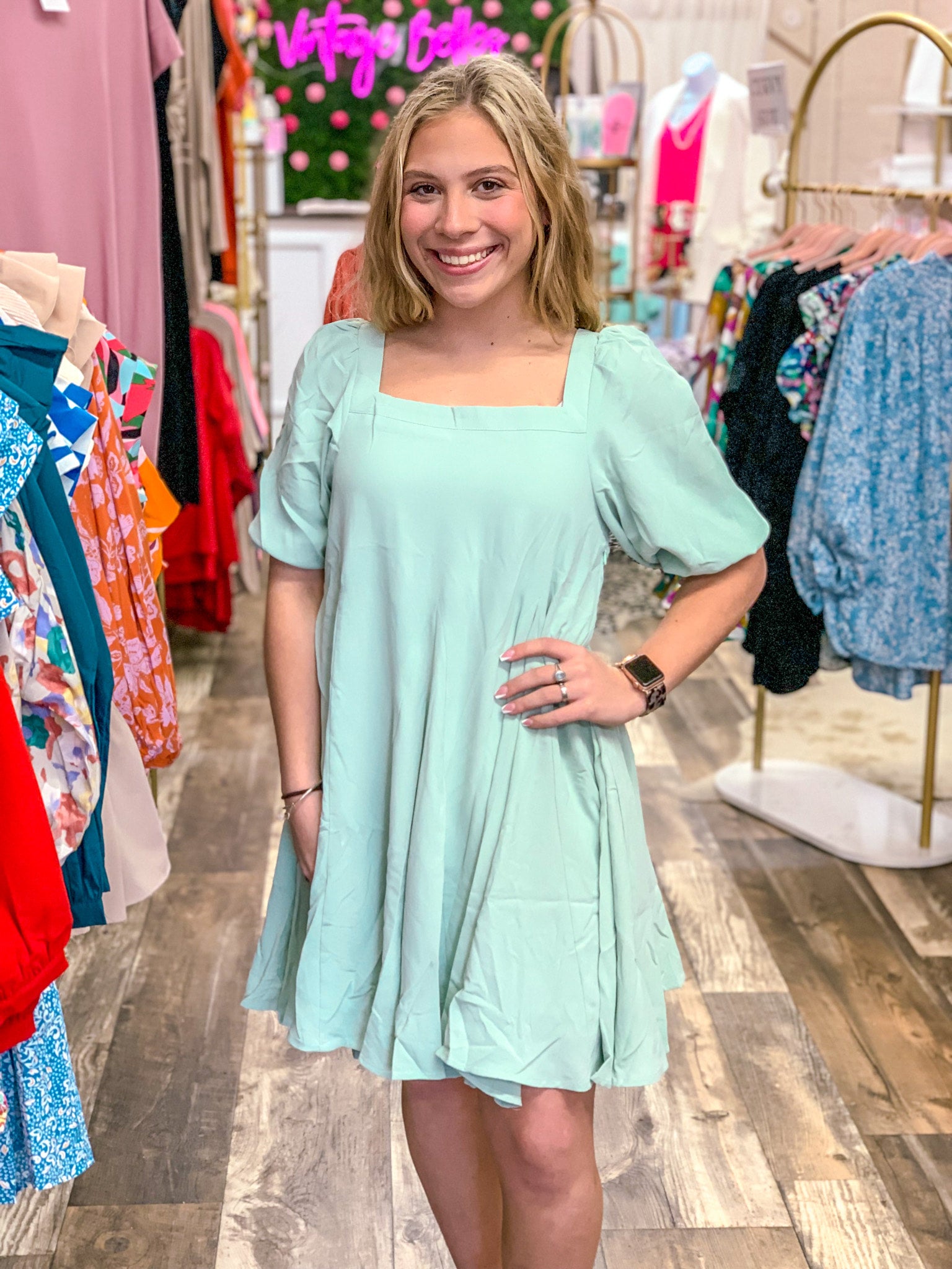 MISTY SAGE SWING DRESS Vintage Belles Boutique